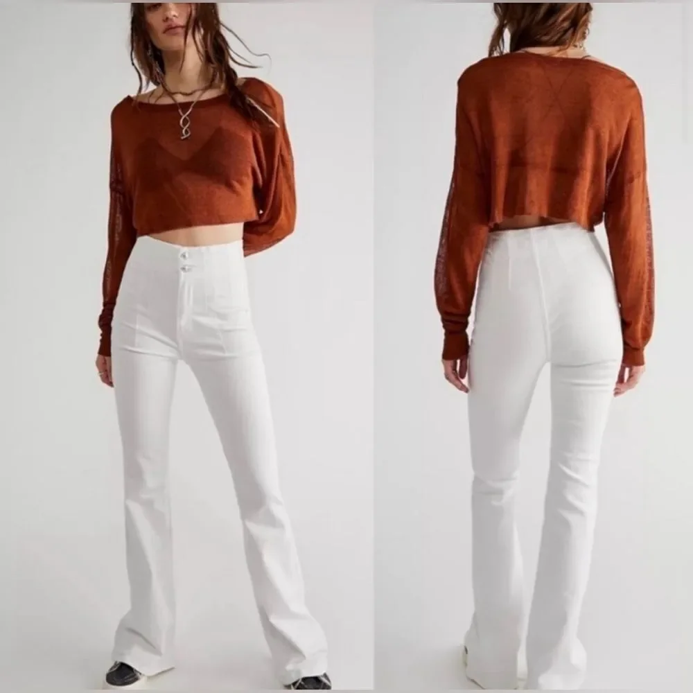 We the free Free People Jayde Flare Leg white denim Jeans festival boho 31 - Picture 2 of 4